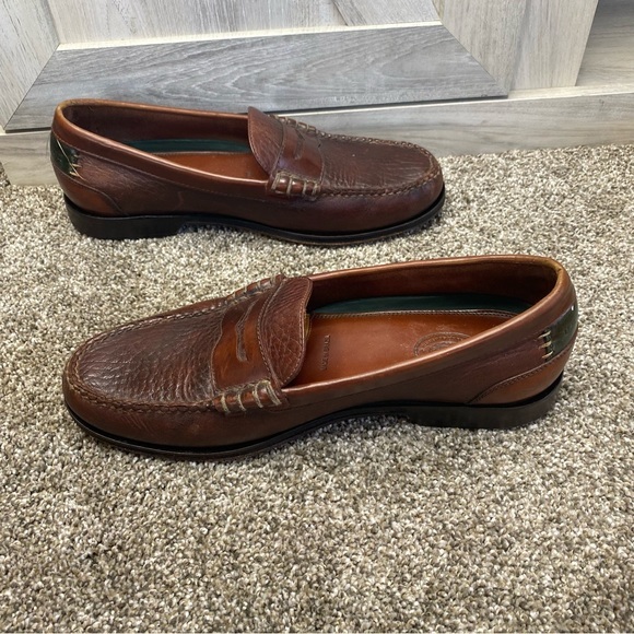 - H.S. Trask Brown Leather Color Block Moc Toe Slip-On Penny Loafer Shoes 9 - Picture 2 of 12